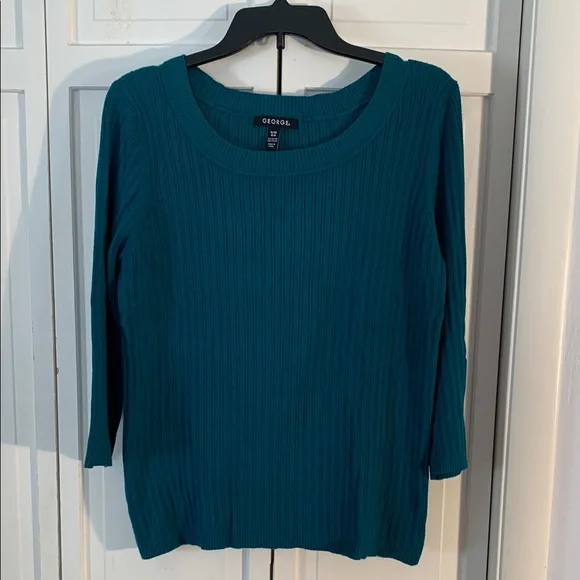 George Antique Teal Ribbed Scoop Neck Sweater EUC - Picture 2 of 7